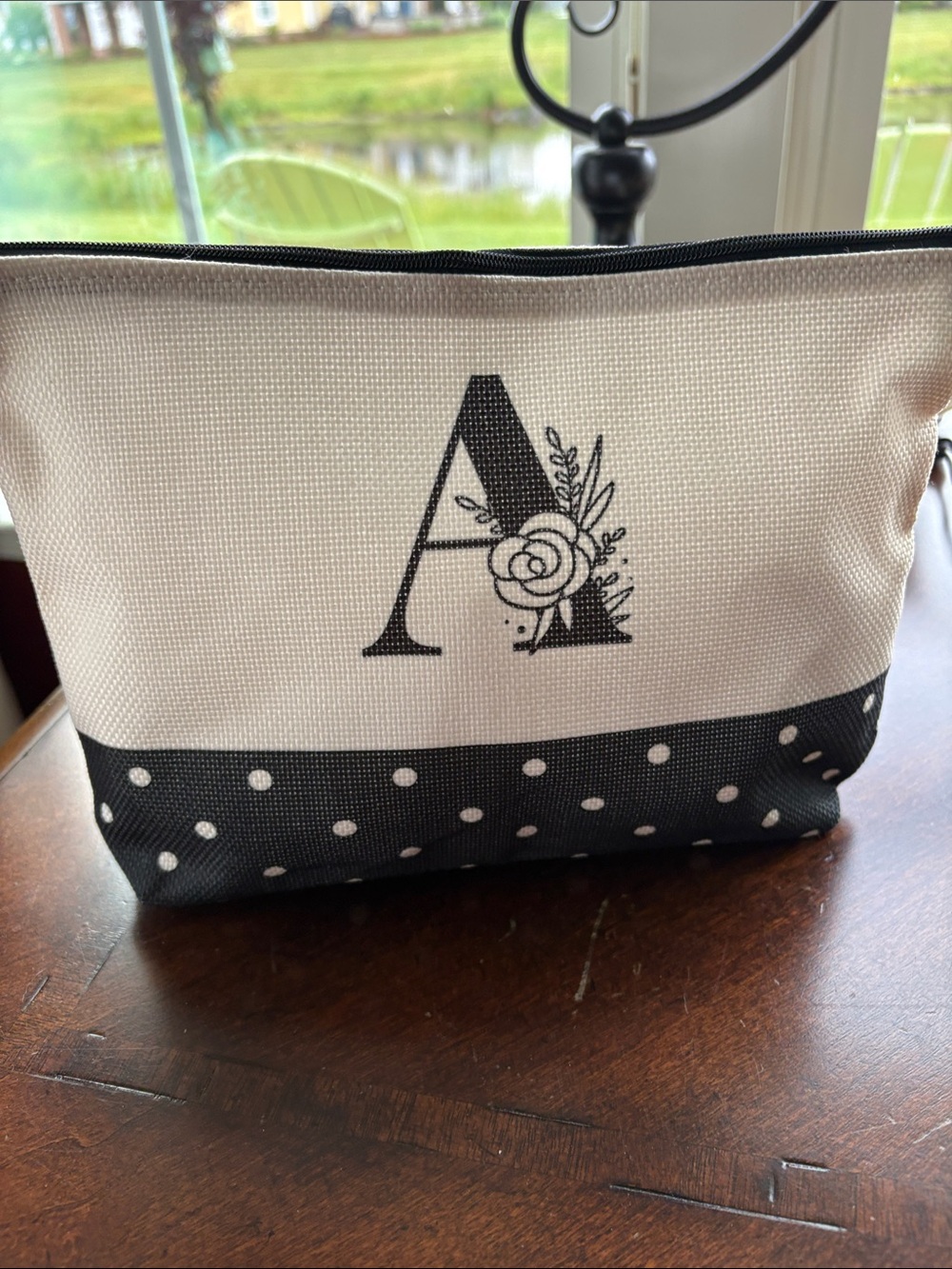 Monogram A Polka Dot Cosmetic Pouch - Black & Cream